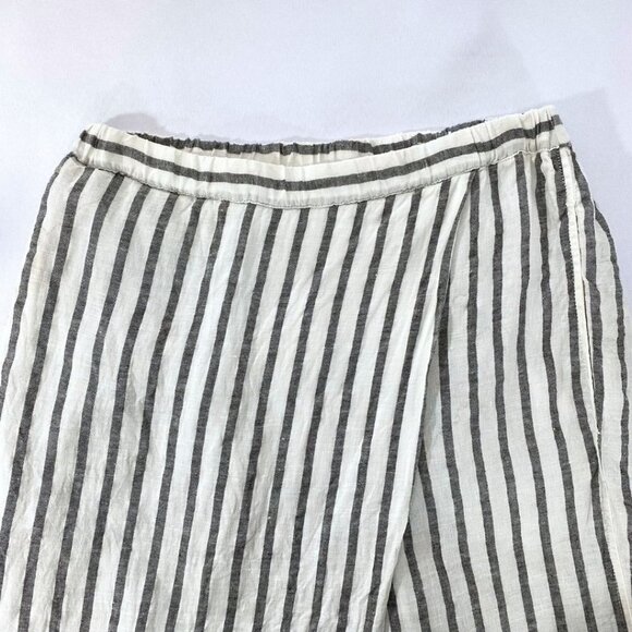 GRIZAS WHITE GREY 100% LINEN STRIPED PANELED WIDE LEG PANTS - XS - Picture 4 of 8